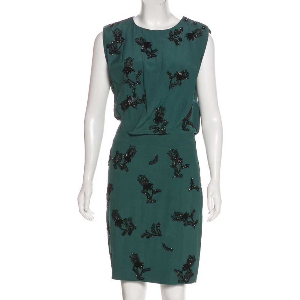Made In Italy Viktor & Rolf Dress Hade Green Beaded Cocktail Dress Crepe US 4
